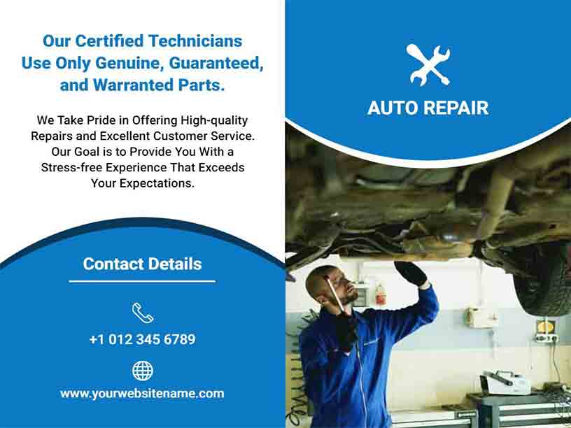 Certified High-Quality Auto Repair Car Brochure Template