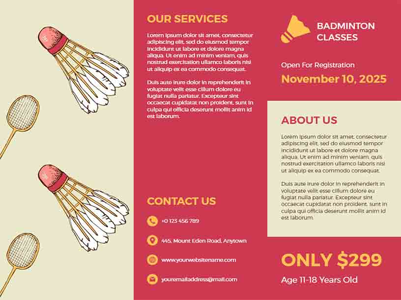 Badminton Classes Sports Brochure Template