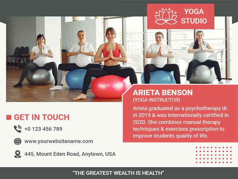 Arieta Benson Exercise Studio Yoga Brochure Template
