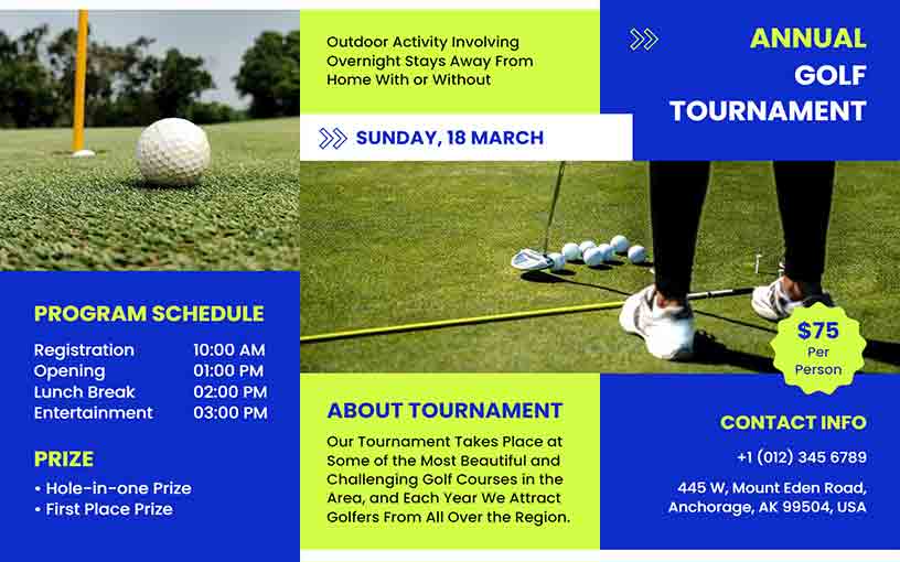 Abstract Annual Tournament With Prize Golf Brochure Template