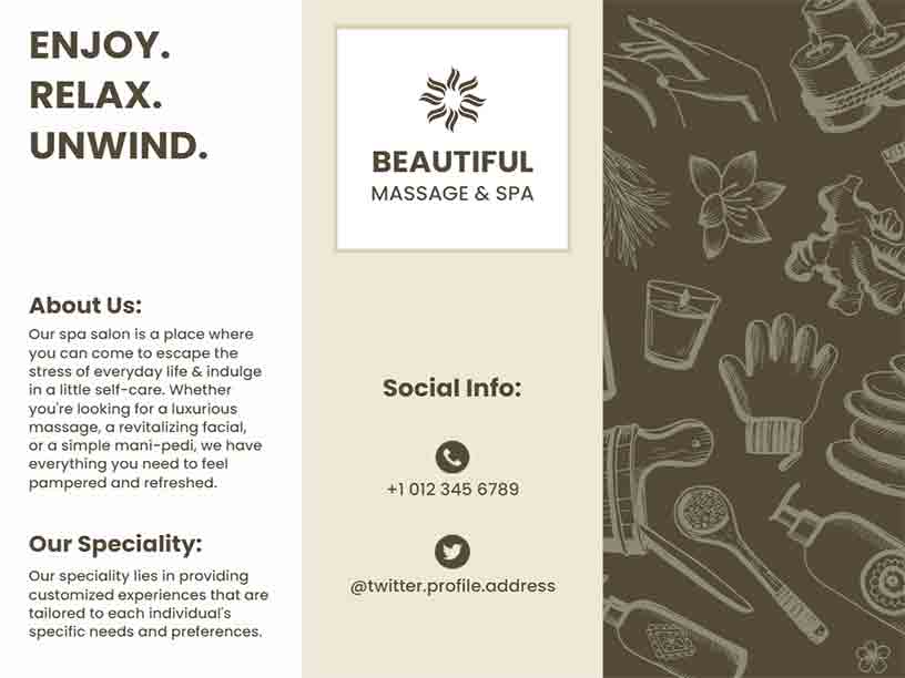 Unwind Beautiful Massage Spa Brochure Template