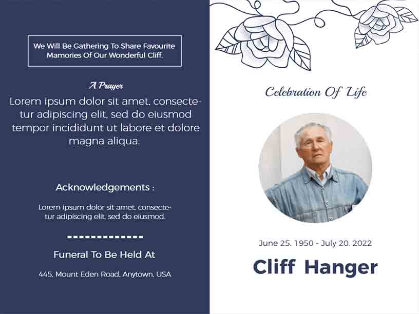 Celebration Of Cliff Hanger's Life Funeral Brochure Template