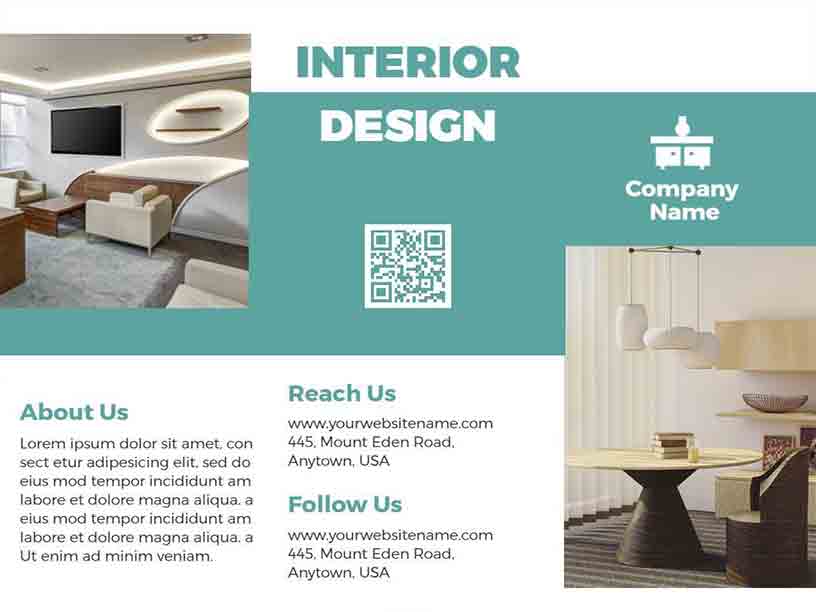 QR Code With Collage Interior Design Brochure Template