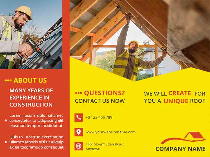 Unique Roof Construction Roofing Brochure Template