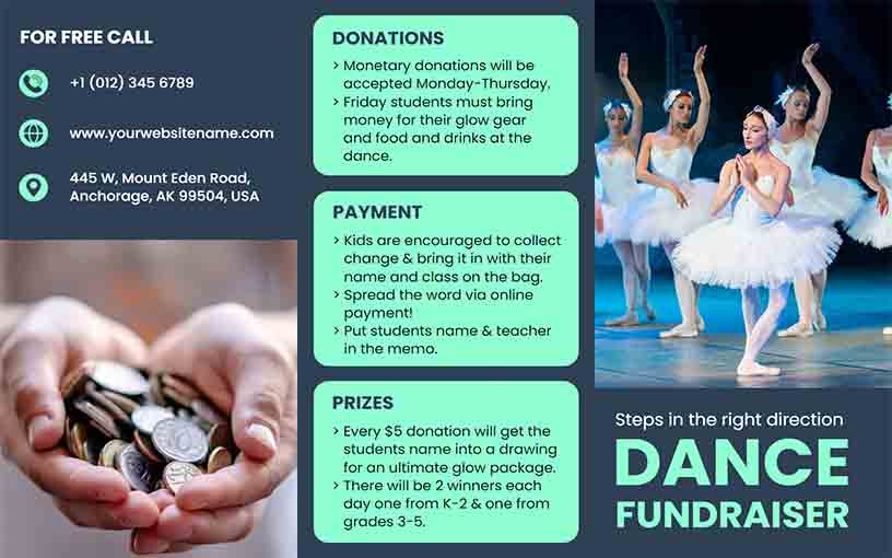 Donations for Dance Fundraising Brochure Template
