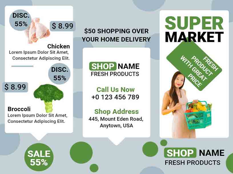 Supermarket Of Fresh Products Grocery Brochure Template