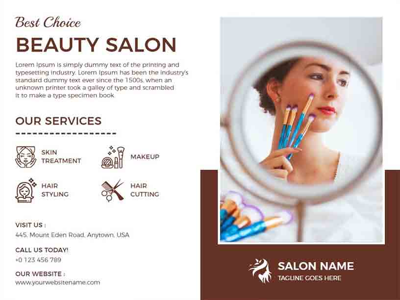 Bi-fold Hair & Skin Services Beauty Salon Brochure Template
