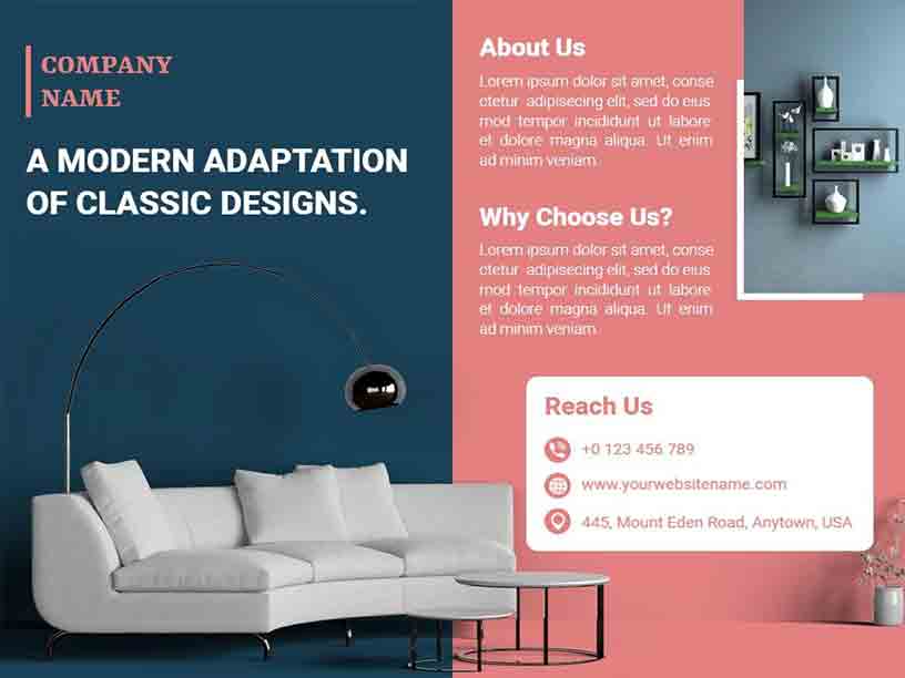Bi-fold Modern Classic Patterns Interior Design Brochure Template