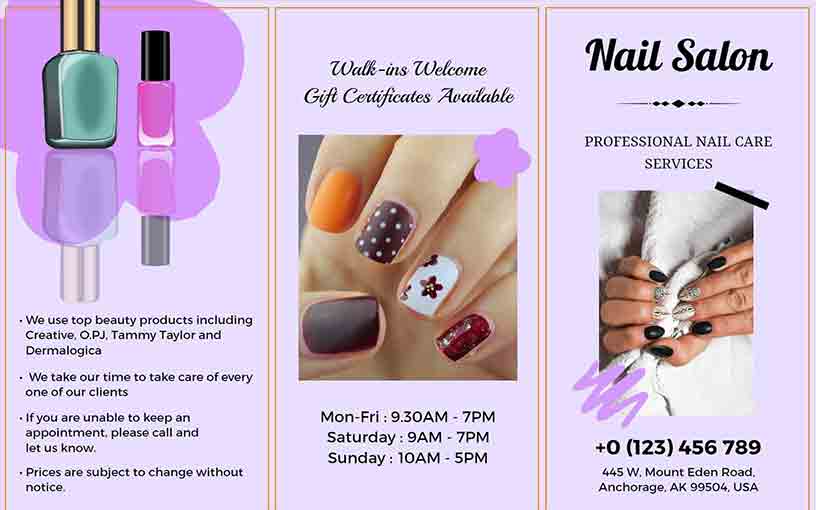 Tri-fold Nail Art Beauty Salon Brochure Template