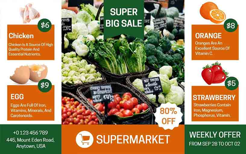 Orange and Green Simple Weekly Offer Supermarket Grocery Brochure Template