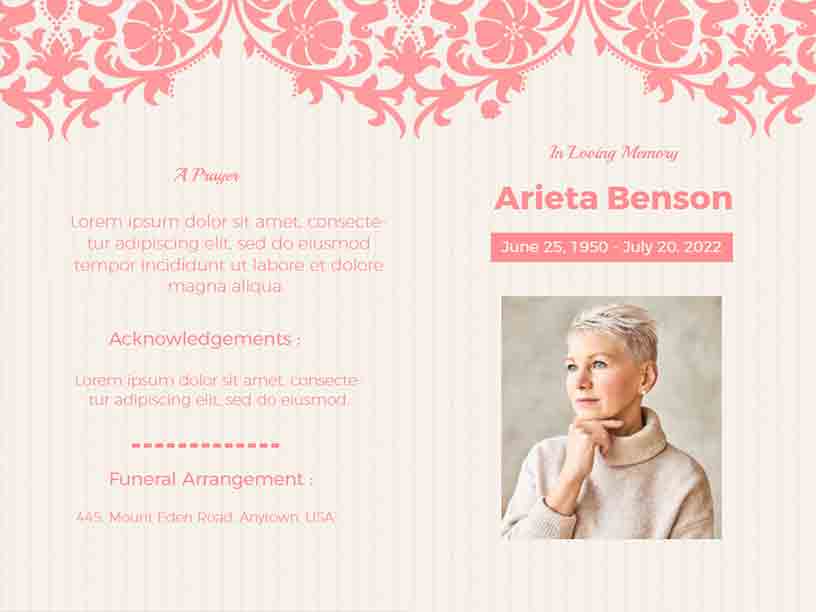 In Loving Memory Of Arieta Benson Funeral Brochure Template