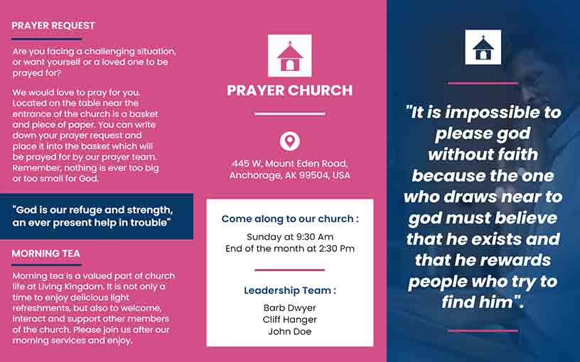 Pink and Blue Trifold Prayer Request Church Brochure Template