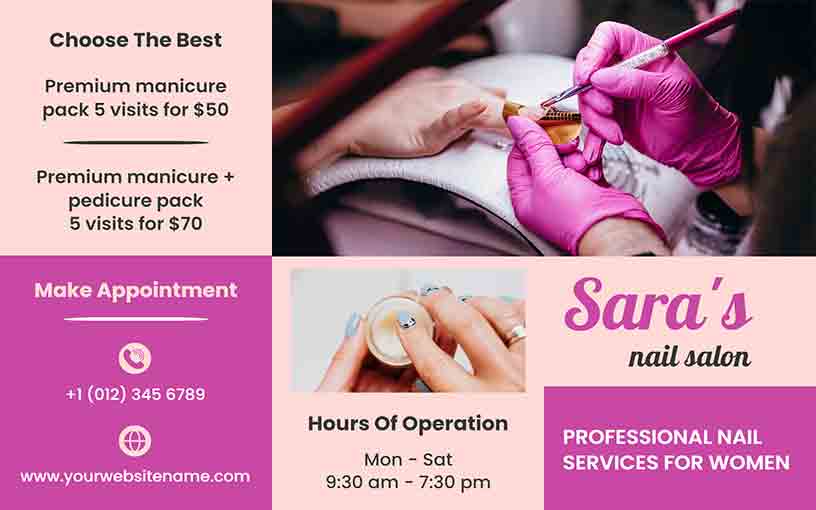 Professional Services of Sara’s Nail Salon Brochure Template
