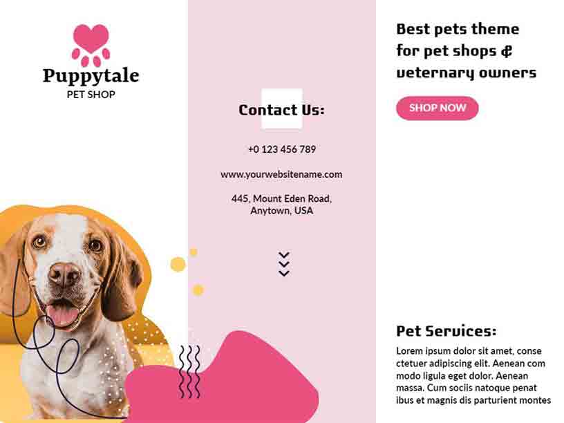 Tri-fold Puppytale Shop Pet Brochure Template