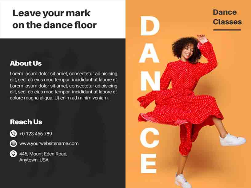 Simple Bi-fold Classes Dance Brochure Template