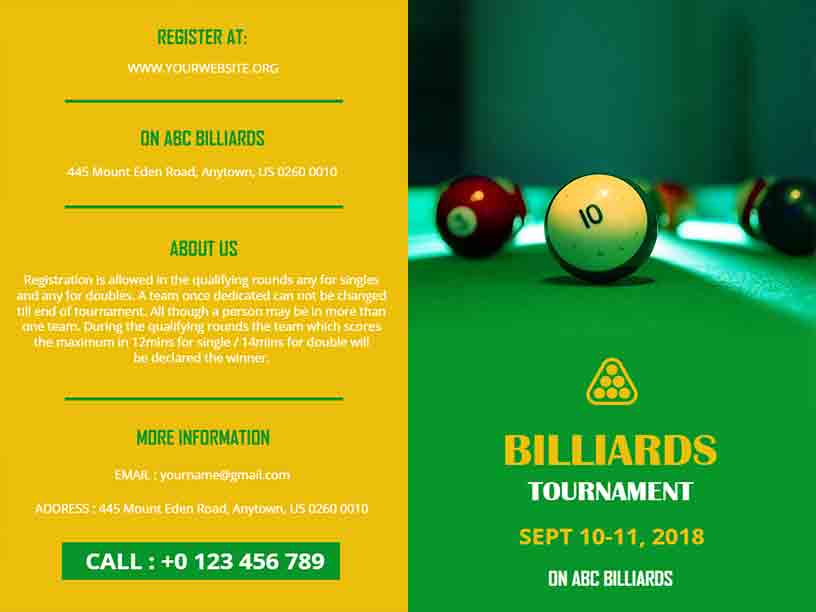 Billiards Tournament Sports Brochure
Template