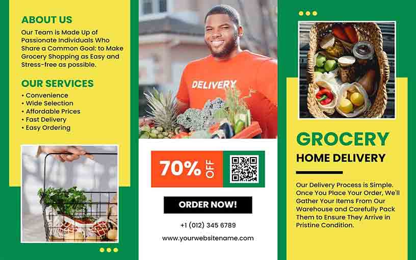 Trifold Affordable & Home Delivery Grocery Brochure Template